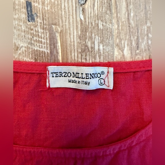 Terzo Millennio Red Linen Sleeveless Dress Size Large Midi Maxi - Picture 5 of 6